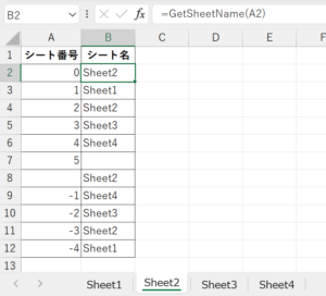 シート番号を指定したら、そのシート名が表示される関数を作る方法。