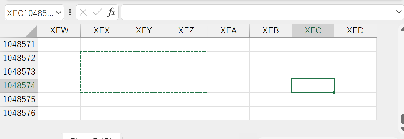 Excelは1,048,576行・16384列(XFD列)まで。これを超えようとする貼り付けはできない。